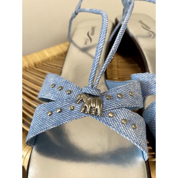 Jasmin Flex Blue Strappy Platform Sandals w/ Elephant pendant Sz 11B - Picture 9 of 9
